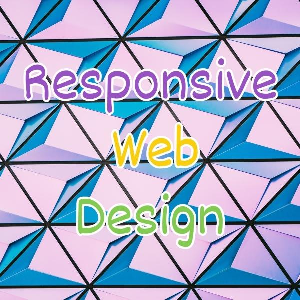 Purple and Blue abstract picture with a title with three rows for the words of Responsive Web Design