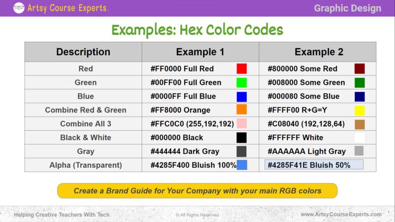 Hex Color Codes for Instructors & Coaches - Artsy Course Experts